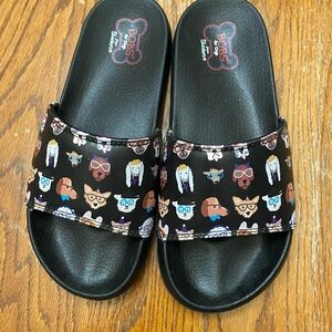 Skechers Black Slides with Fun Print